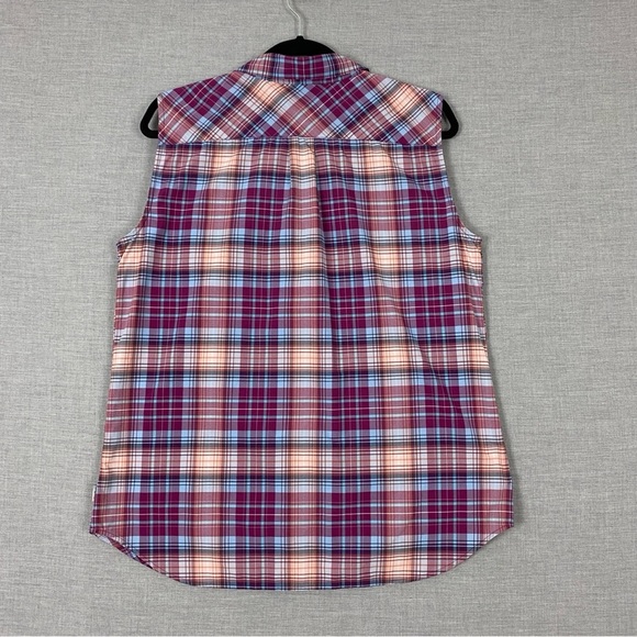 Eddie Bauer Sleeveless Button Down Plaid Shirt Purple Sz Large - Picture 2 of 7